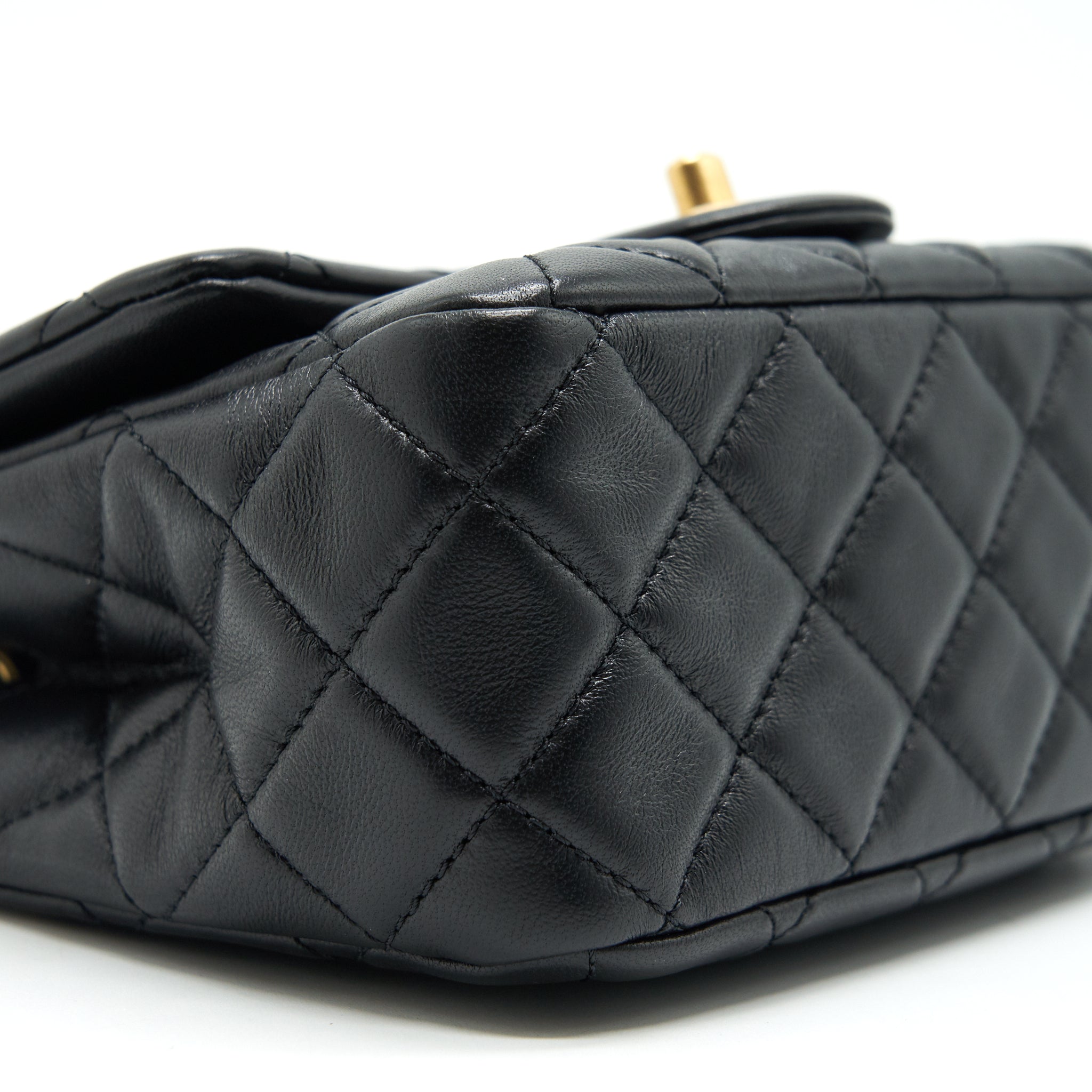 CHANEL PEARL CRUSH MINI SQUARE FLAP BAG LAMBSKIN BLACK GHW