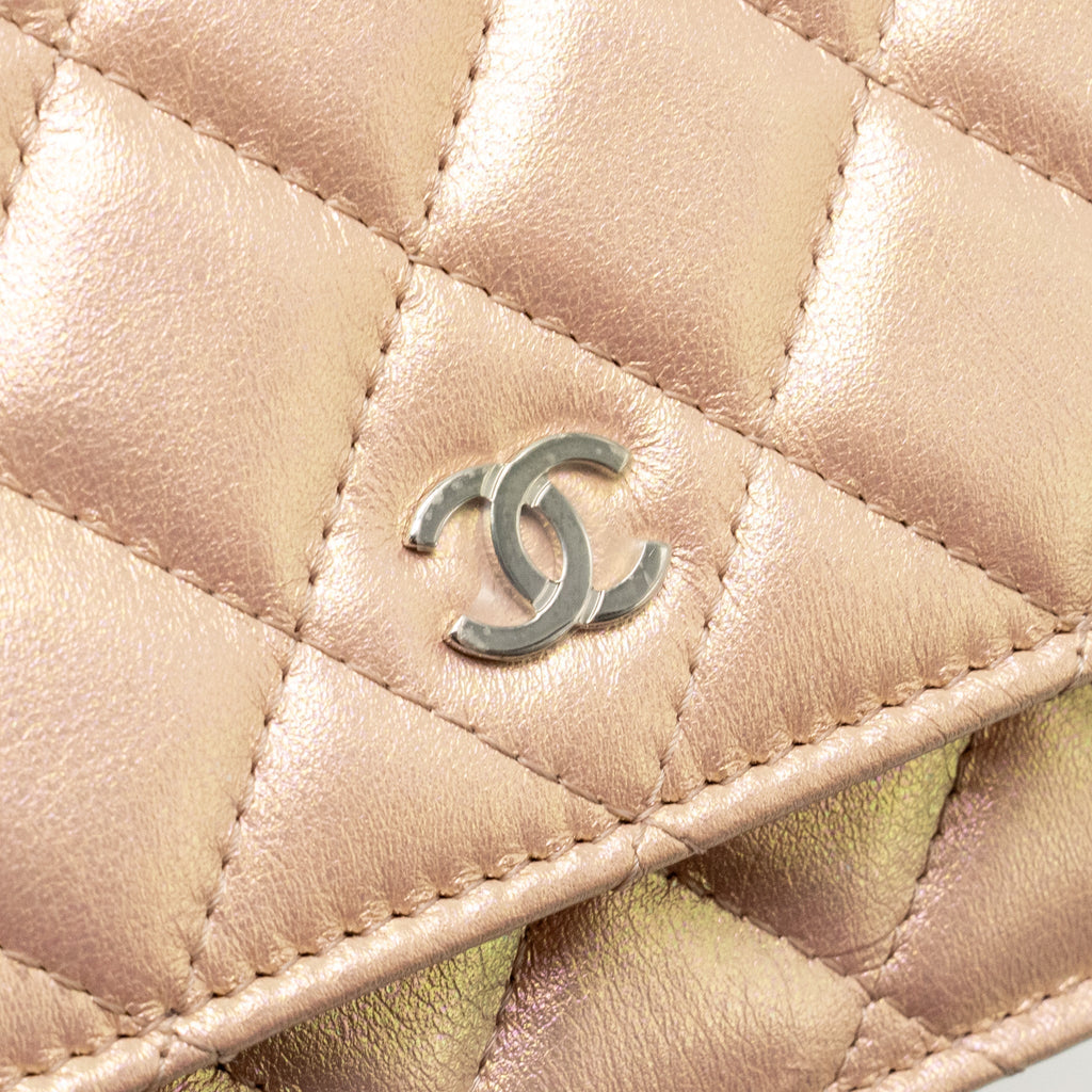 CHANEL CLASSIC WALLET ON CHAIN LAMBSKIN IRIDESCENT PINK SHW (MICROCHIP)