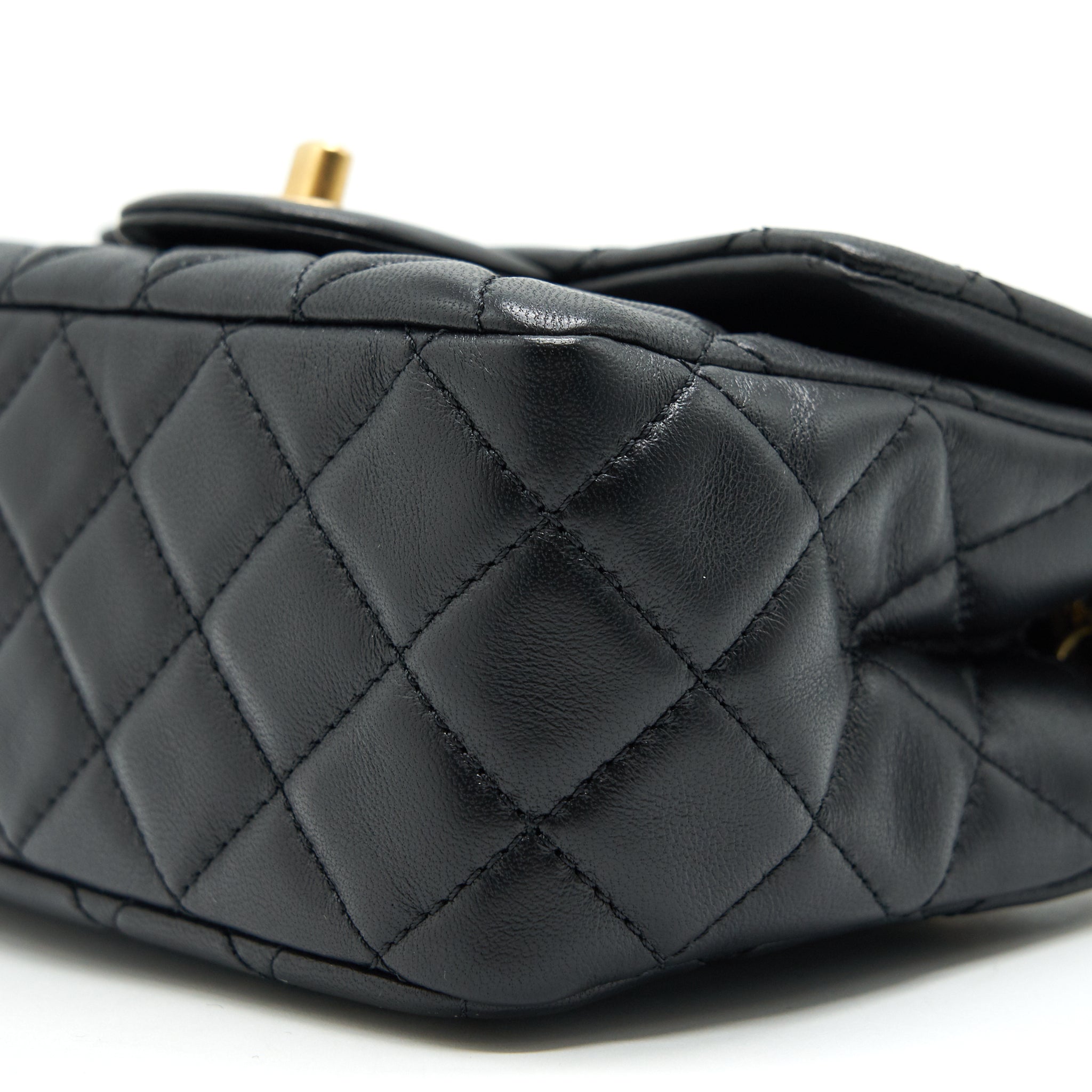 CHANEL PEARL CRUSH MINI SQUARE FLAP BAG LAMBSKIN BLACK GHW