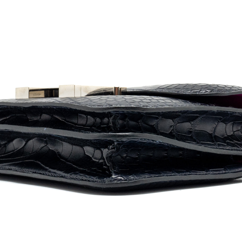 HERMES MINI CONSTANCE ALLIGATOR MISSISSIPPIENSIS MATTE MARINE / ROSE SHEHERAZADE SHW