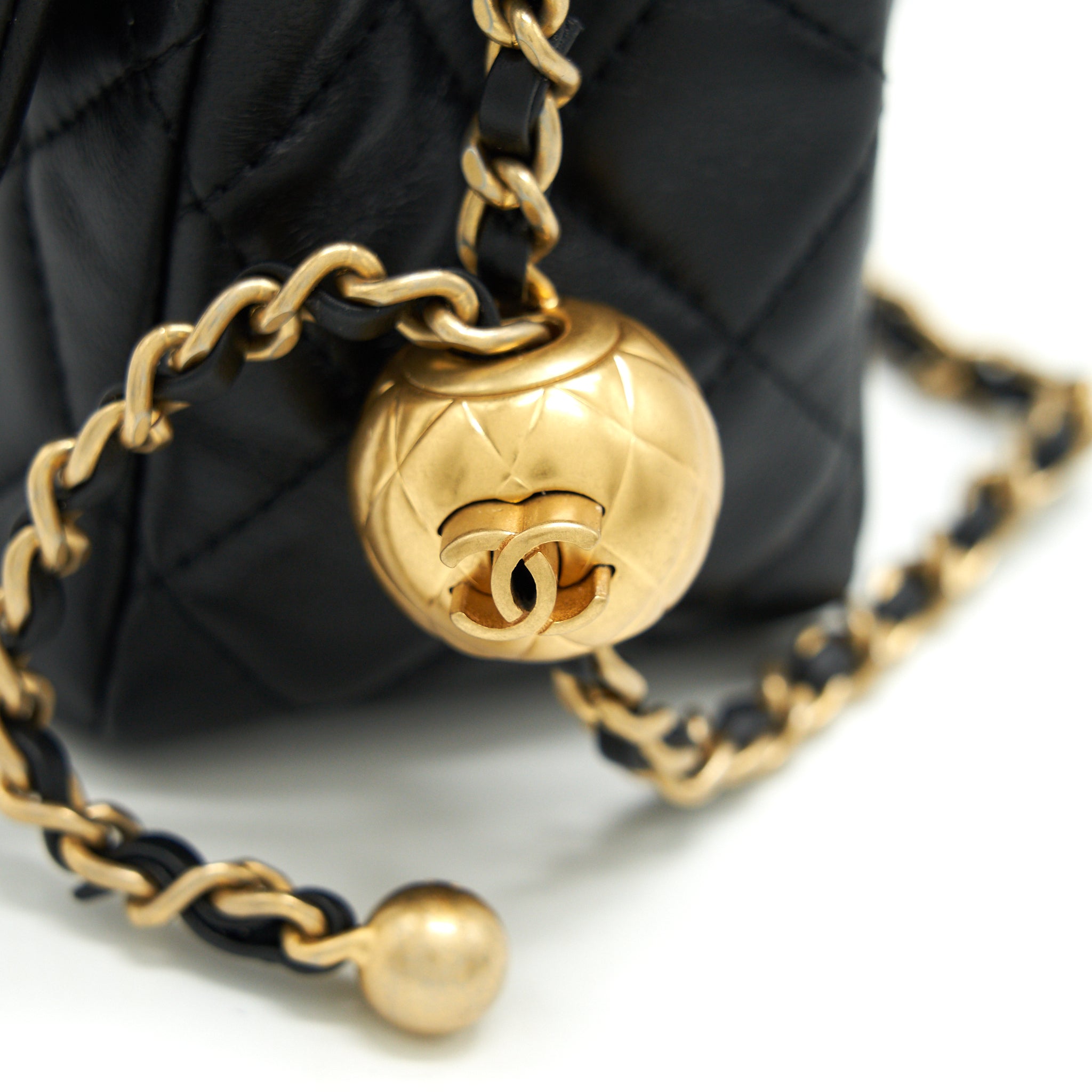 CHANEL PEARL CRUSH MINI SQUARE FLAP BAG LAMBSKIN BLACK GHW