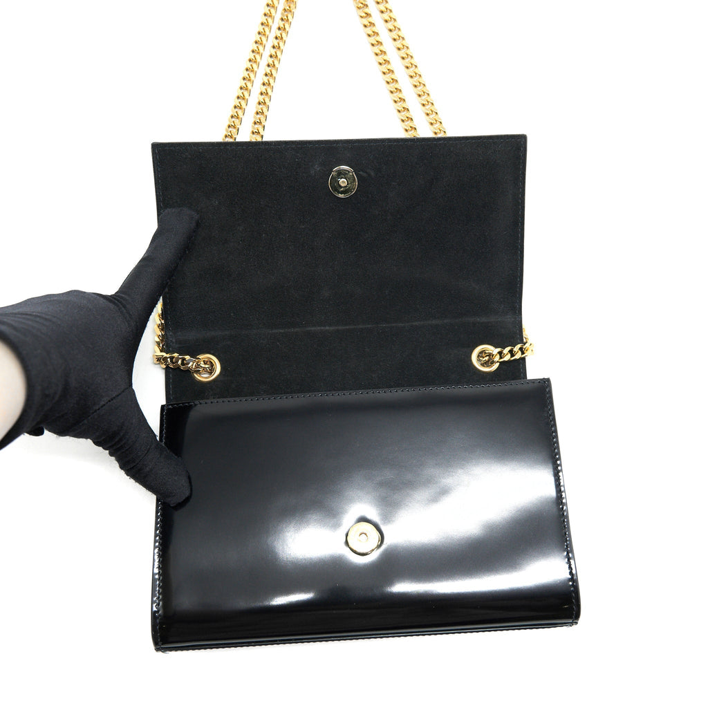 SAINT LAURENT KATE FLAP BAG PATENT BLACK GHW