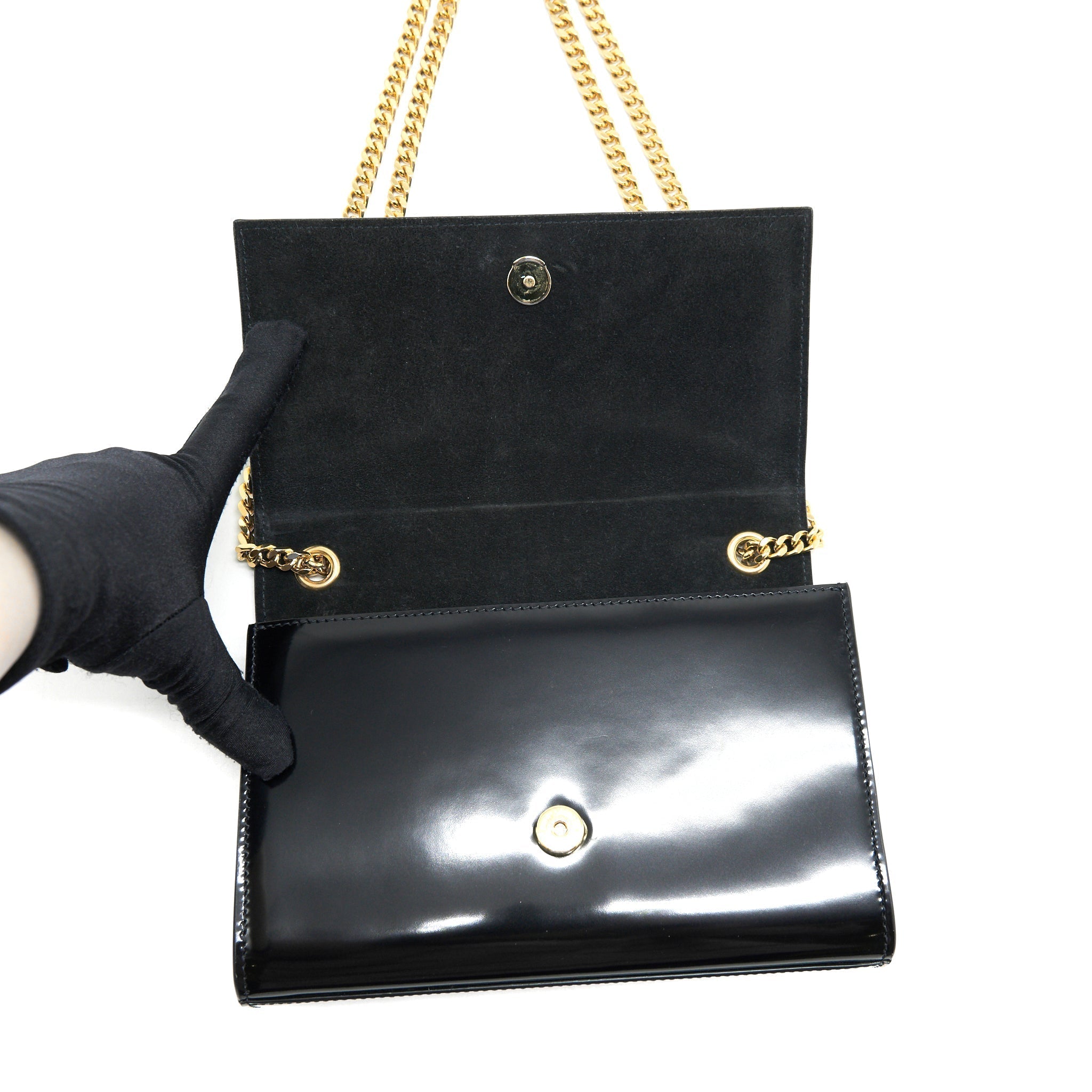 SAINT LAURENT KATE FLAP BAG PATENT BLACK GHW