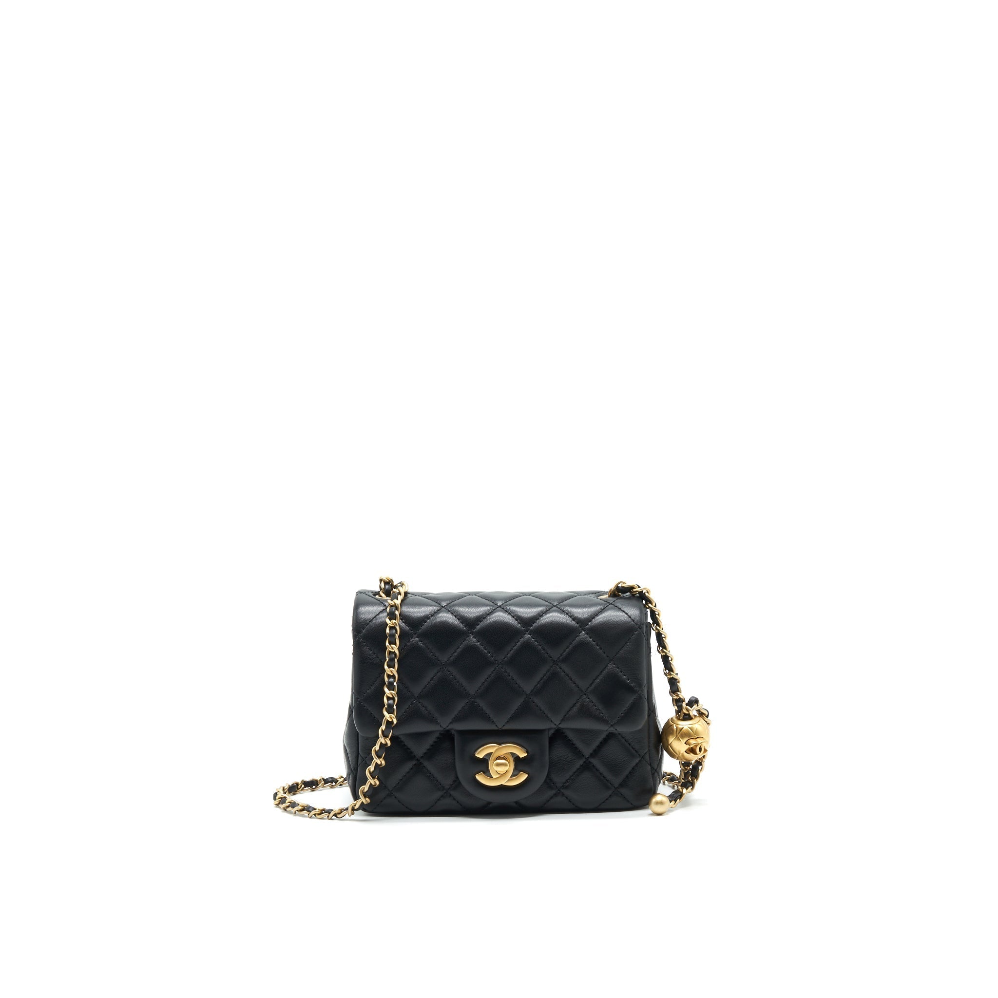 CHANEL 21B PEARL CRUSH SQUARE MINI FLAP BAG BLACK GHW (NEW VERSION WITH MICROCHIP)