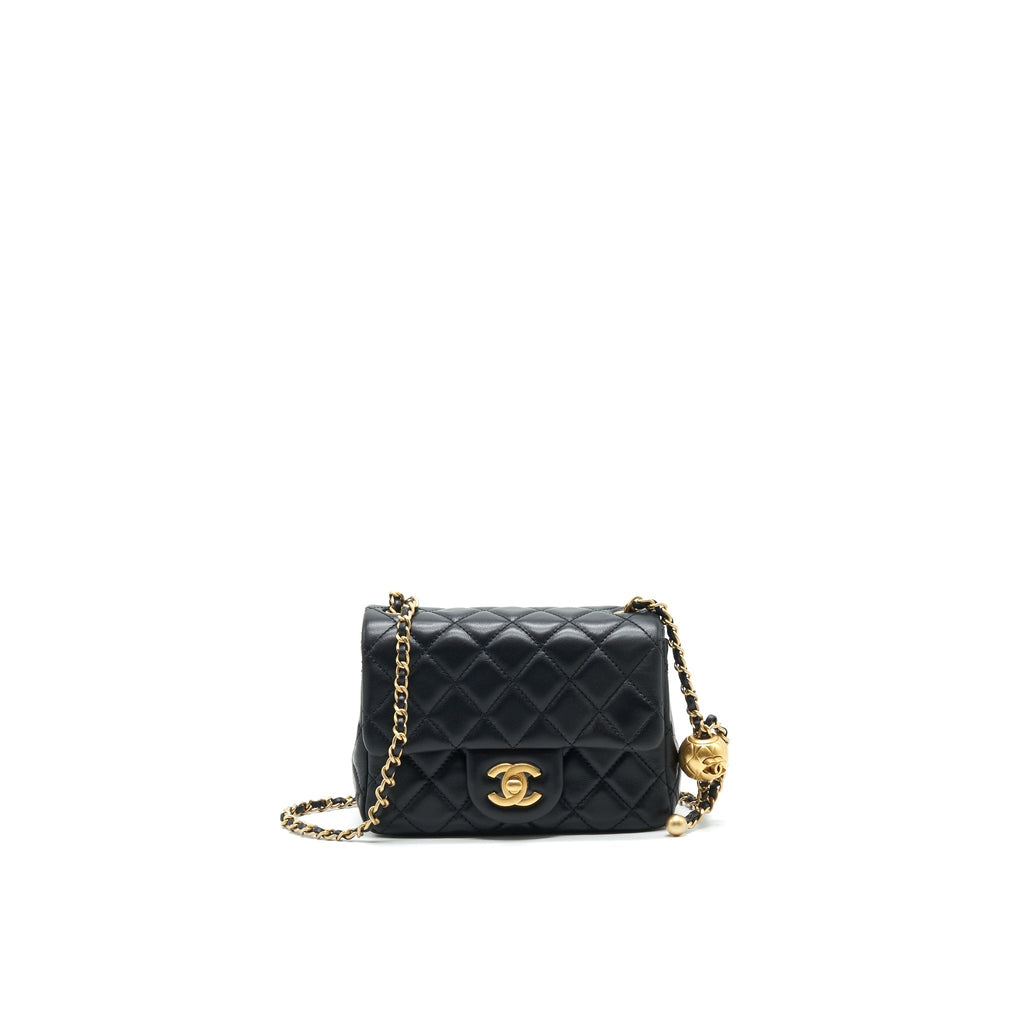 CHANEL 21B PEARL CRUSH MINI SQUARE FLAP BAG BLACK GHW (MICROCHIP)