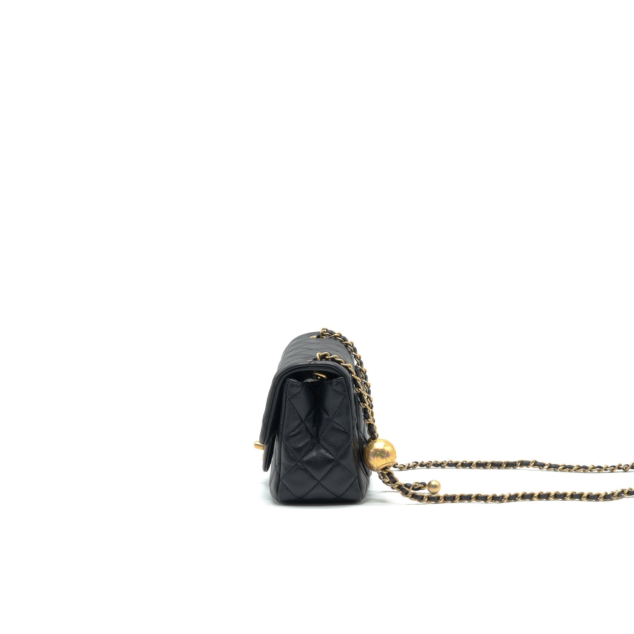 CHANEL 22C PEARL CRUSH MINI SQUARE FLAP BAG BLACK LAMBSKIN GHW (MICROCHIP)