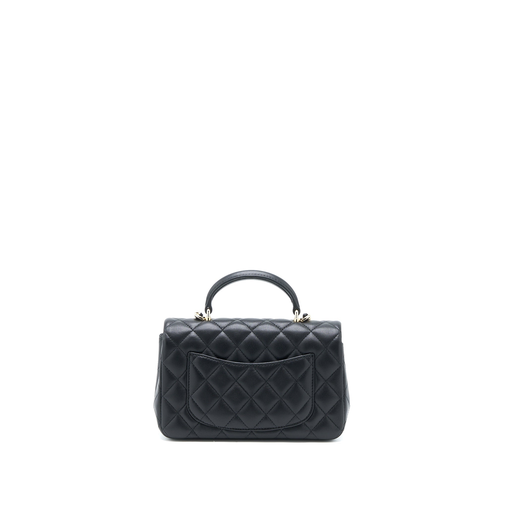 CHANEL TOP HANDLE MINI RECTANGULAR FLAP BAG LAMBSKIN BLACK LGHW (MICROCHIP)