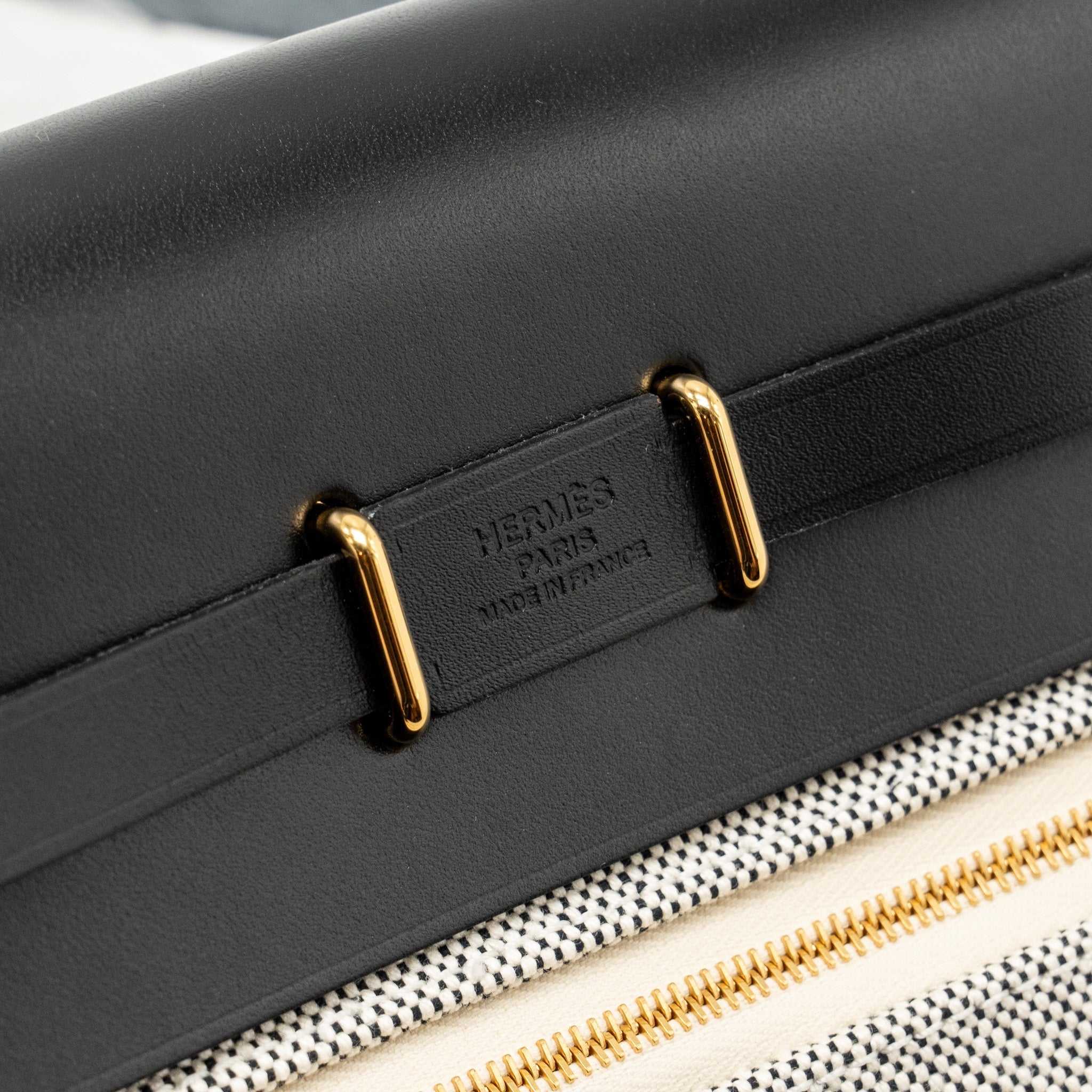 HERMES HERBAG MINI CANVAS/COWHIDE BLACK ECRU GHW