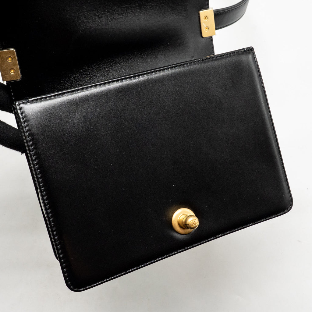 Chanel square boy bag calfskin black GHW (microchip)