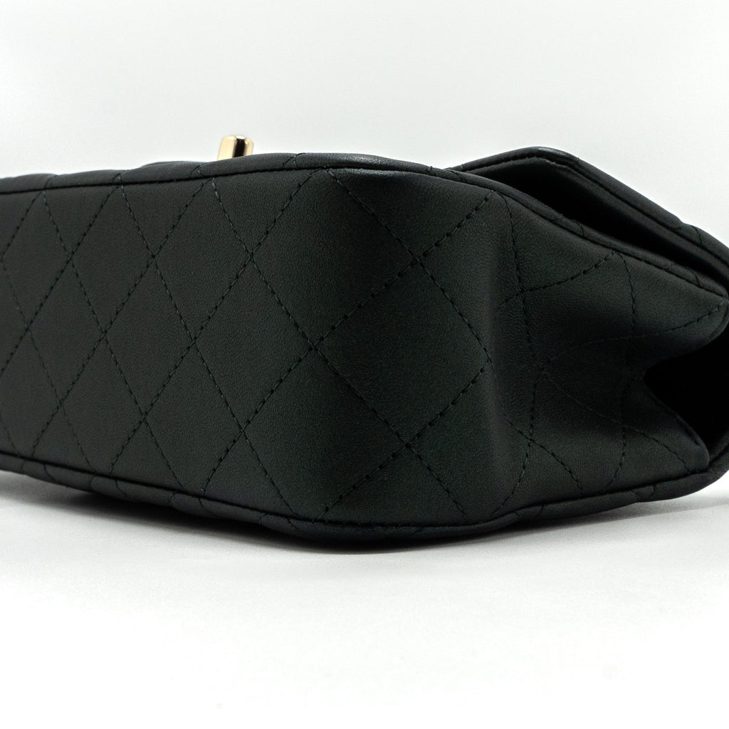 CHANEL TOP HANDLE MINI RECTANGULAR FLAP BAG LAMBSKIN DARK GREEN LGHW (MICROCHIP)