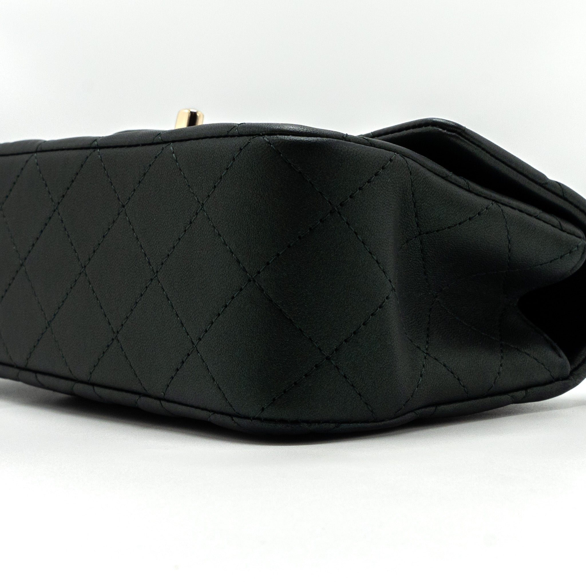 CHANEL TOP HANDLE MINI RECTANGULAR FLAP BAG LAMBSKIN DARK GREEN LGHW (MICROCHIP)