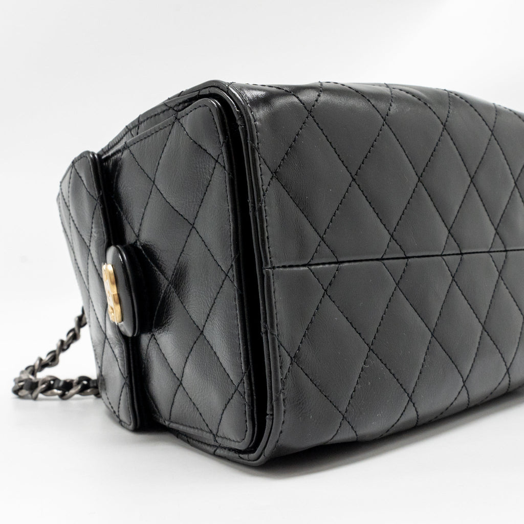 CHANEL SMALL 25 BAG CRUMPLED SHINY CALFSKIN BLACK MULTICOLOUR HARDWARE (MICROCHIP)