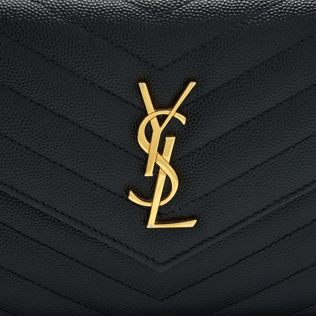 SAINT LAURENT/YSL ENVELOP CHAIN WALLET CAVIAR BLACK GHW