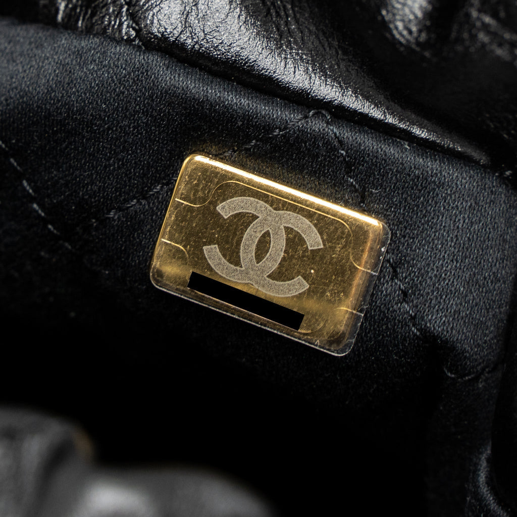 CHANEL 23S MINI 22 BAG WITH PEARL SHINY CALFSKIN BLACK BRUSHED GHW (MICROCHIP)