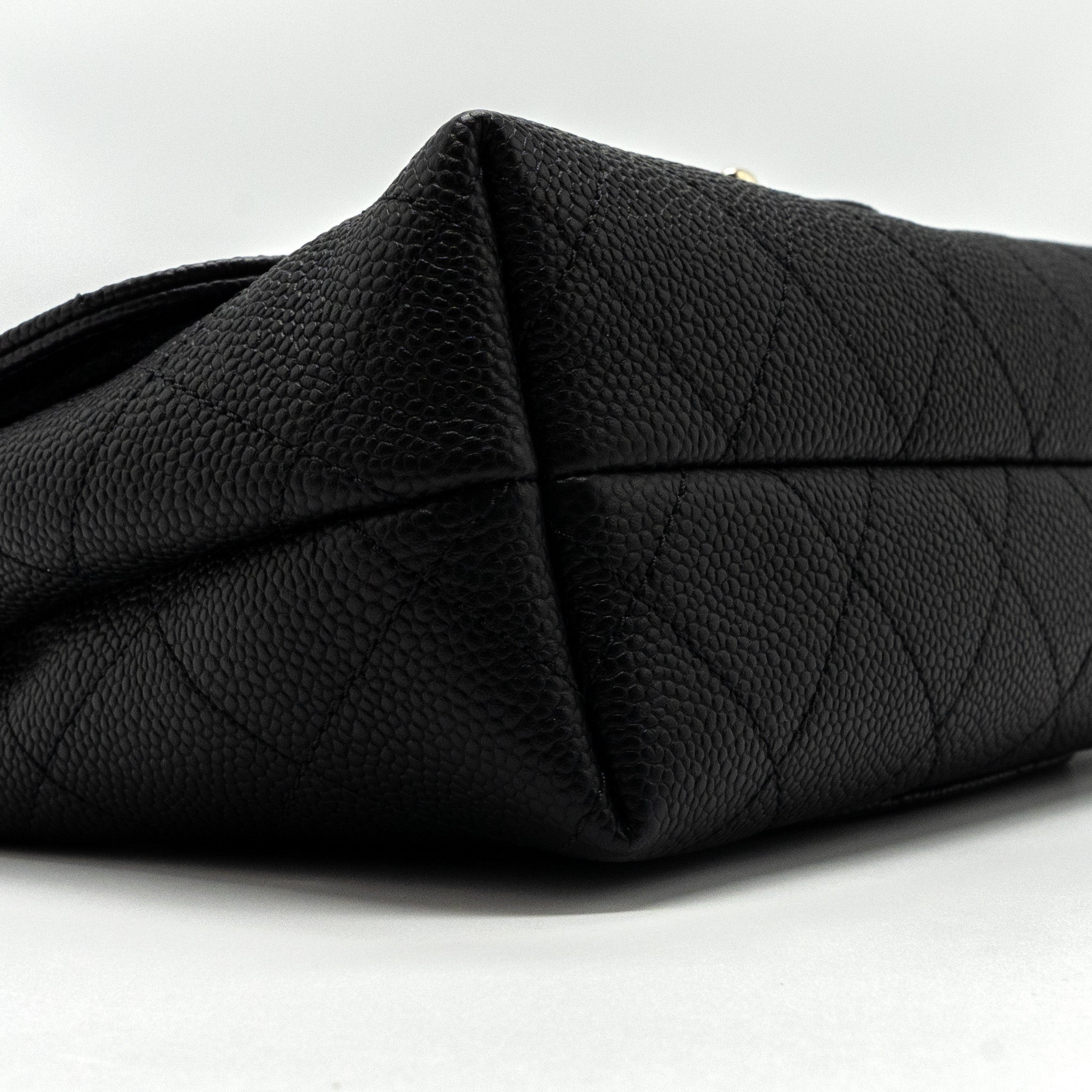 CHANEL FLAP BAG WITH CHAINS HANDLE QUILTED CALFSKIN BLACK GHW
