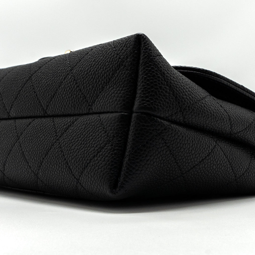 CHANEL FLAP BAG WITH CHAINS HANDLE QUILTED CALFSKIN BLACK GHW