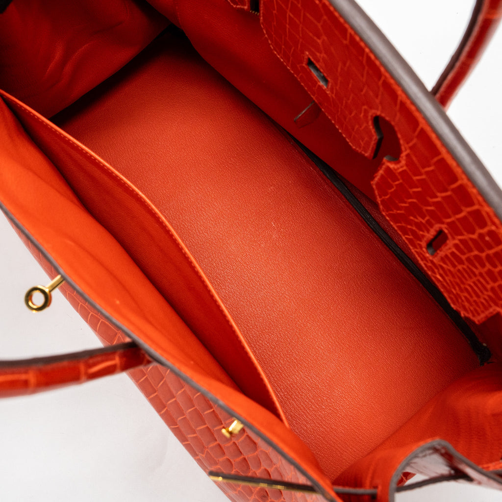 Hermes Birkin 35 Shiny Crocodile Porosus Feu GHW