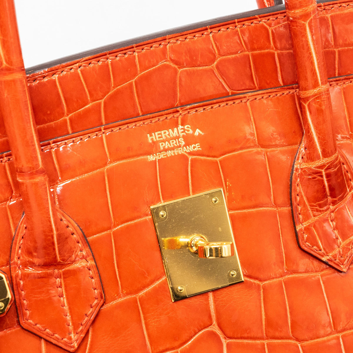 Hermes Birkin 35 Shiny Crocodile Porosus Feu GHW