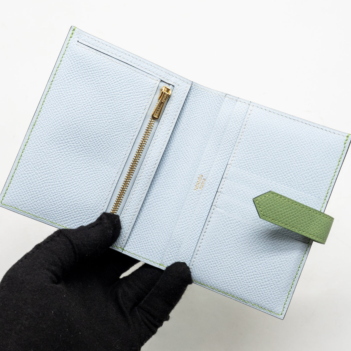 Hermes Bearn Compact Verso Wallet Epsom Vert Criquet/Bleu Brume GHW