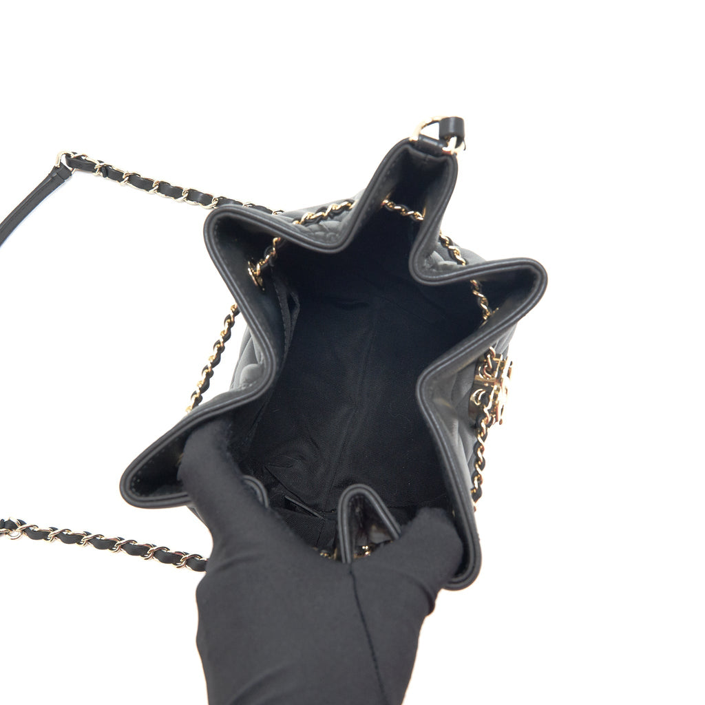 CHANEL DRAWSTRING BUCKET BAG QUILTED LAMBSKIN BLACK LGHW