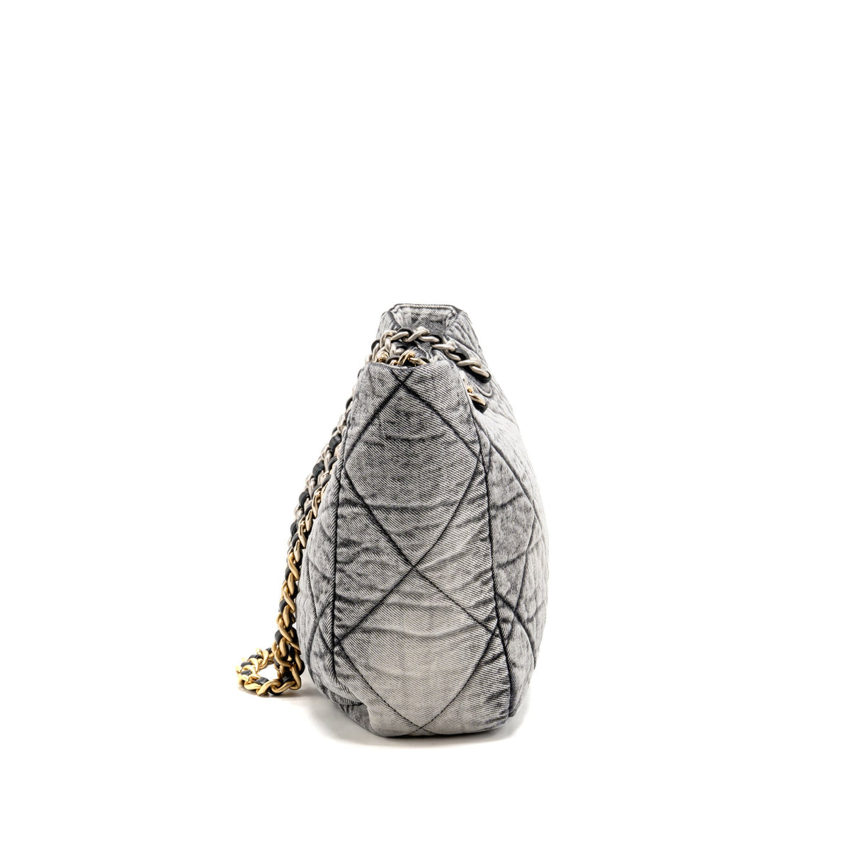 Chanel 19 Denim Shopping Tote Bag Washed Denim Grey / White Multicolour Hardware