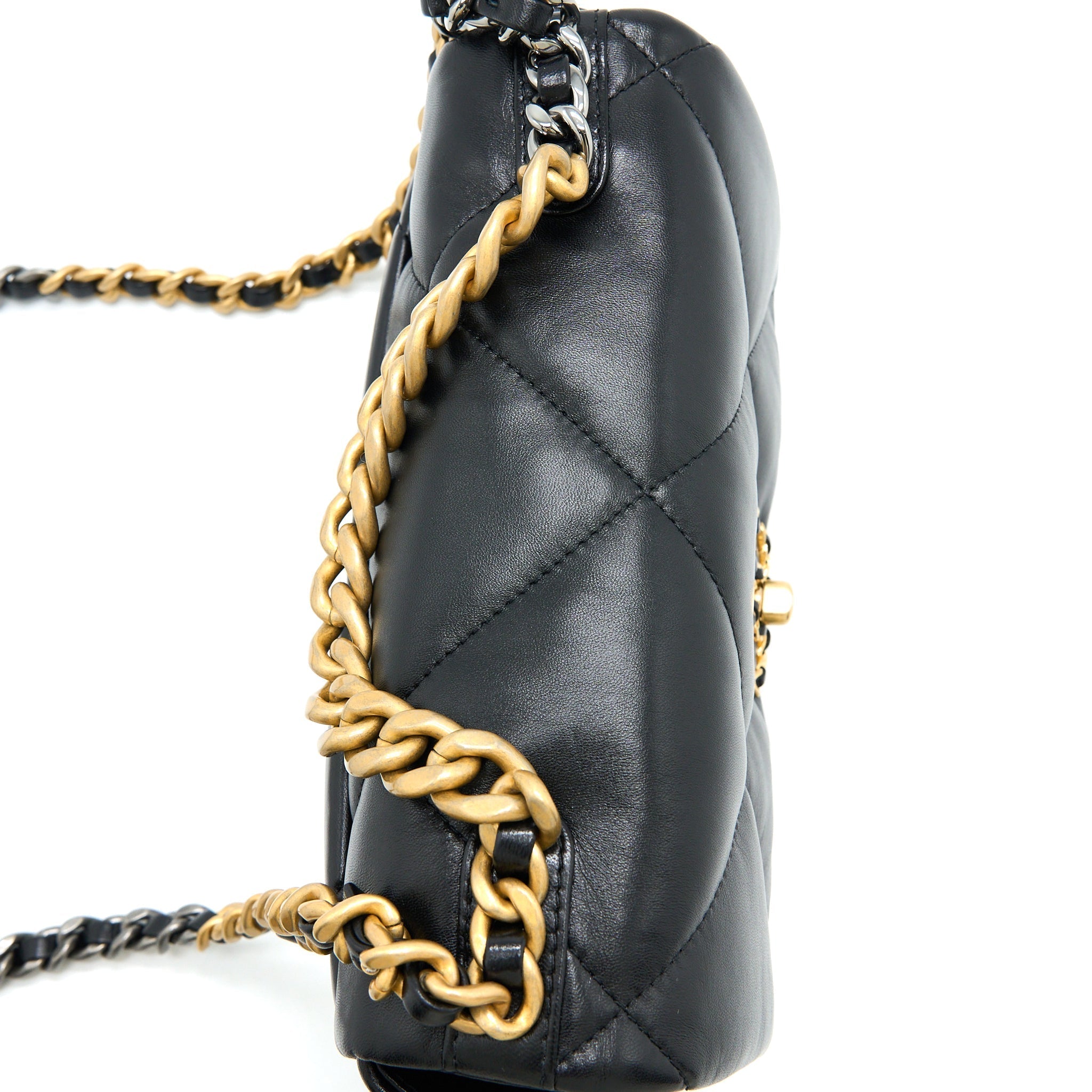 CHANEL SMALL 19 BAG LAMBSKIN BLACK MULTICOLOUR HARDWARE (MICROCHIP)
