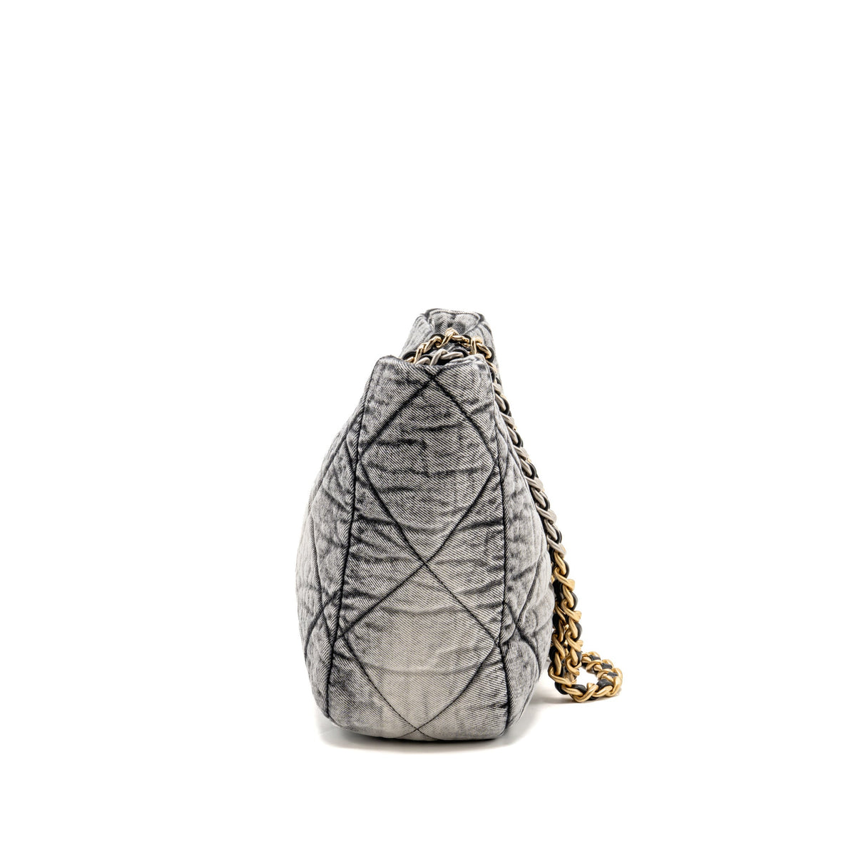 Chanel 19 Denim Shopping Tote Bag Washed Denim Grey / White Multicolour Hardware