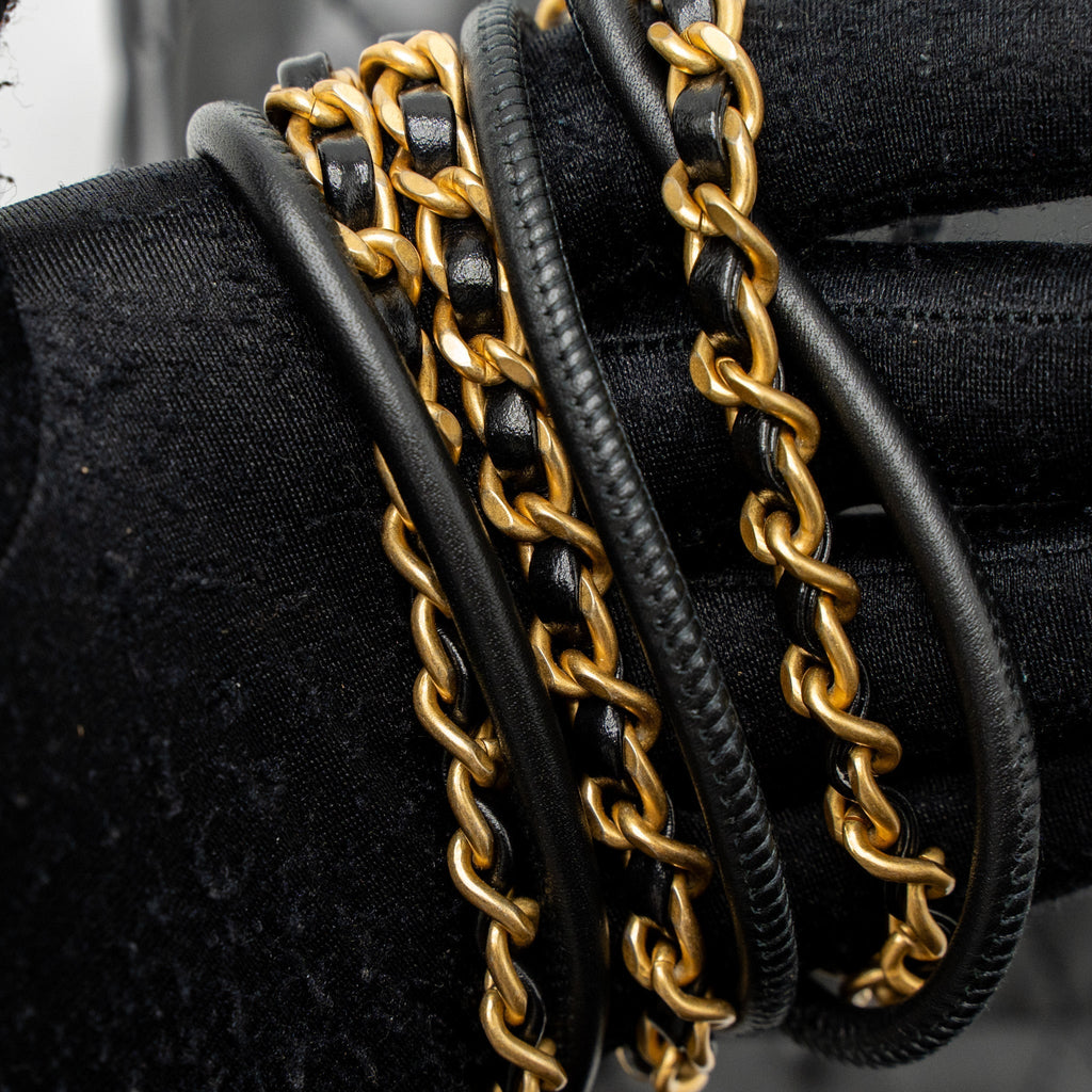 CHANEL MINI 22 BAG SHINY CALFSKIN BLACK BRUSHED GHW (MICROCHIP)