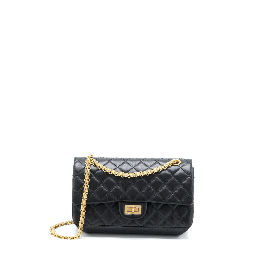 CHANEL SMALL 2.55 225 REISSUE FLAP BAG AGED CALFSKIN BLACK BRUSHED GHW