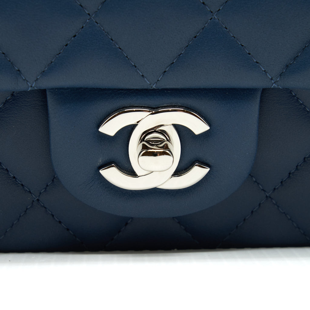CHANEL MINI RECTANGULAR FLAP BAG LAMBSKIN NAVY BLUE SHW