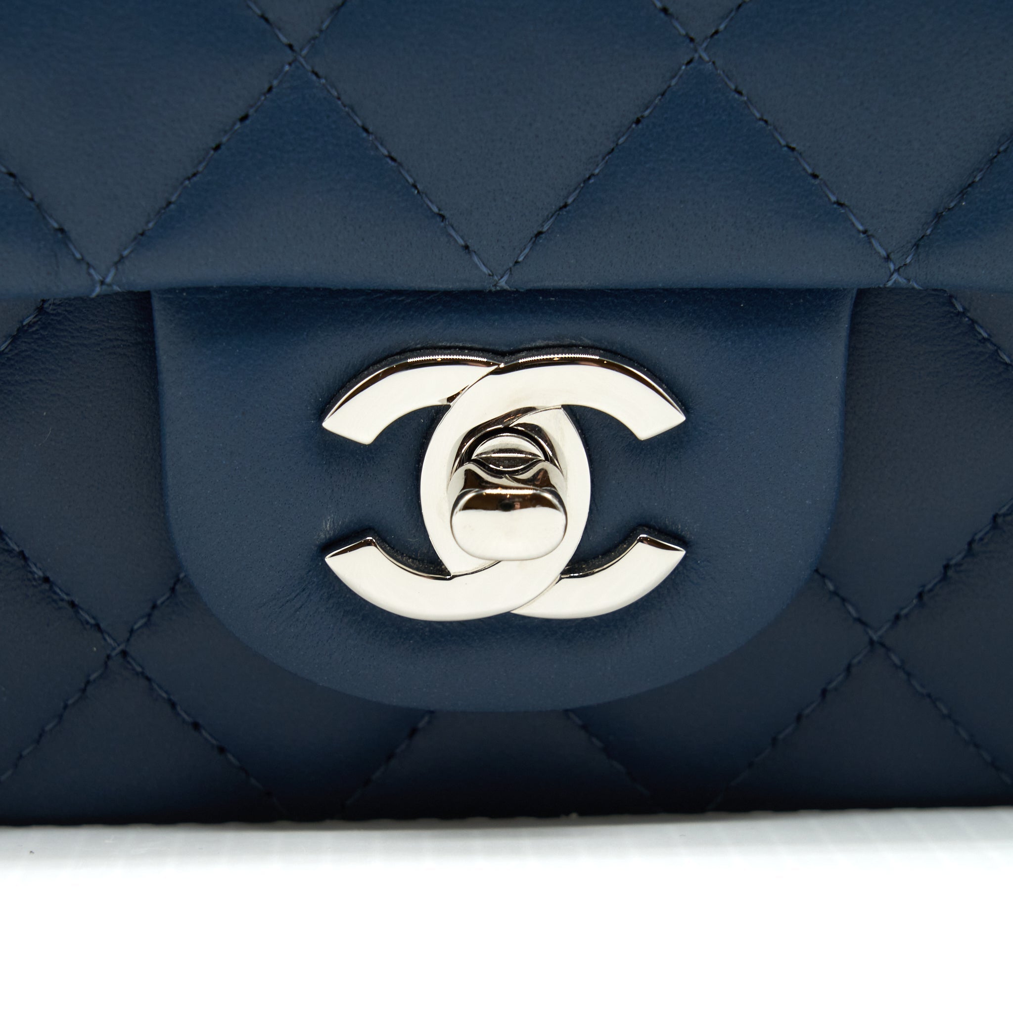 CHANEL MINI RECTANGULAR FLAP BAG LAMBSKIN NAVY BLUE SHW