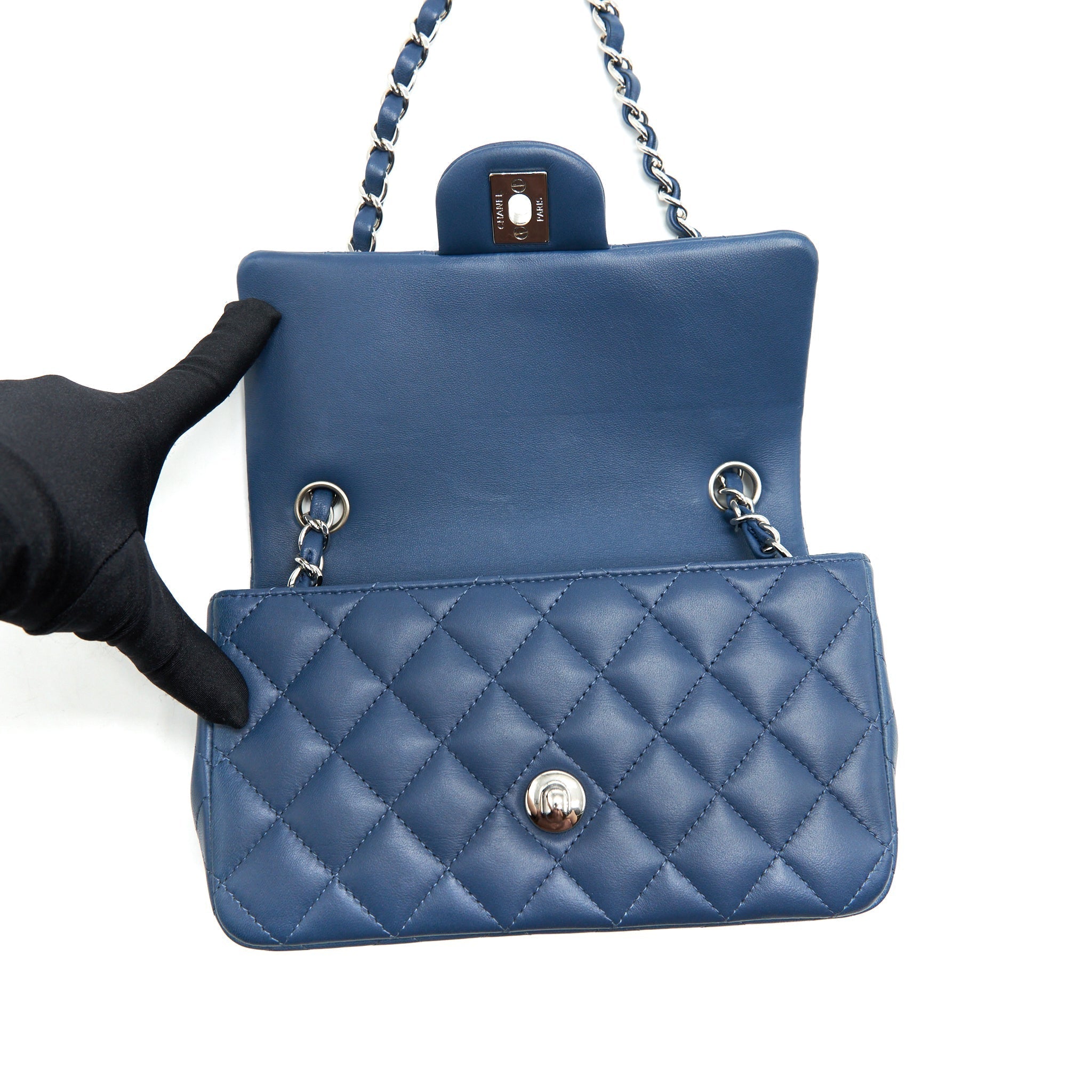 CHANEL MINI RECTANGULAR FLAP BAG LAMBSKIN NAVY BLUE SHW