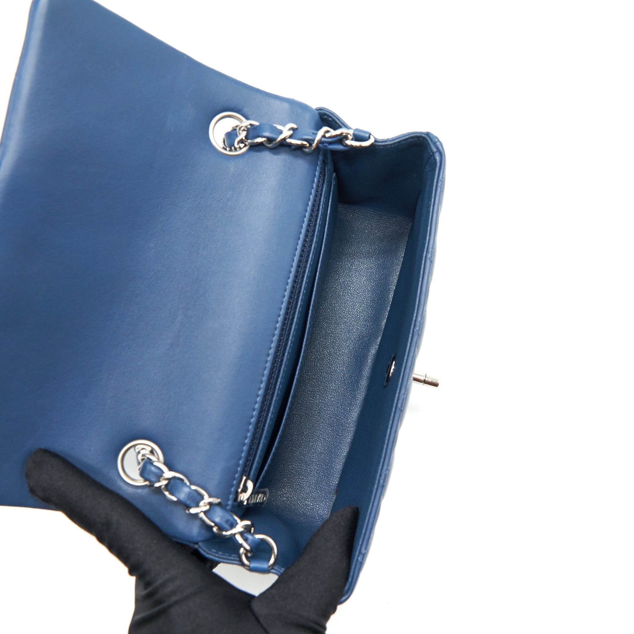 CHANEL MINI RECTANGULAR FLAP BAG LAMBSKIN NAVY BLUE SHW