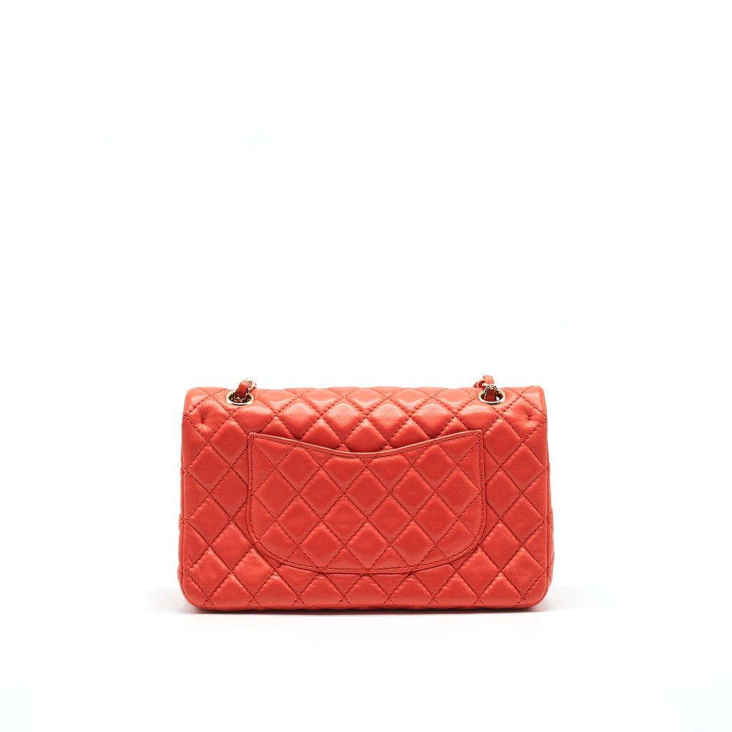 CHANEL CLASSIC MEDIUM DOUBLE FLAP LAMBSKIN IN CORAL LGHW