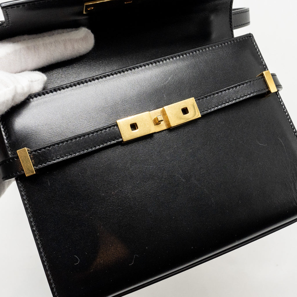 SAINT LAURENT MINI MANHATTAN SHOULDER BAG CALFSKIN BLACK GHW