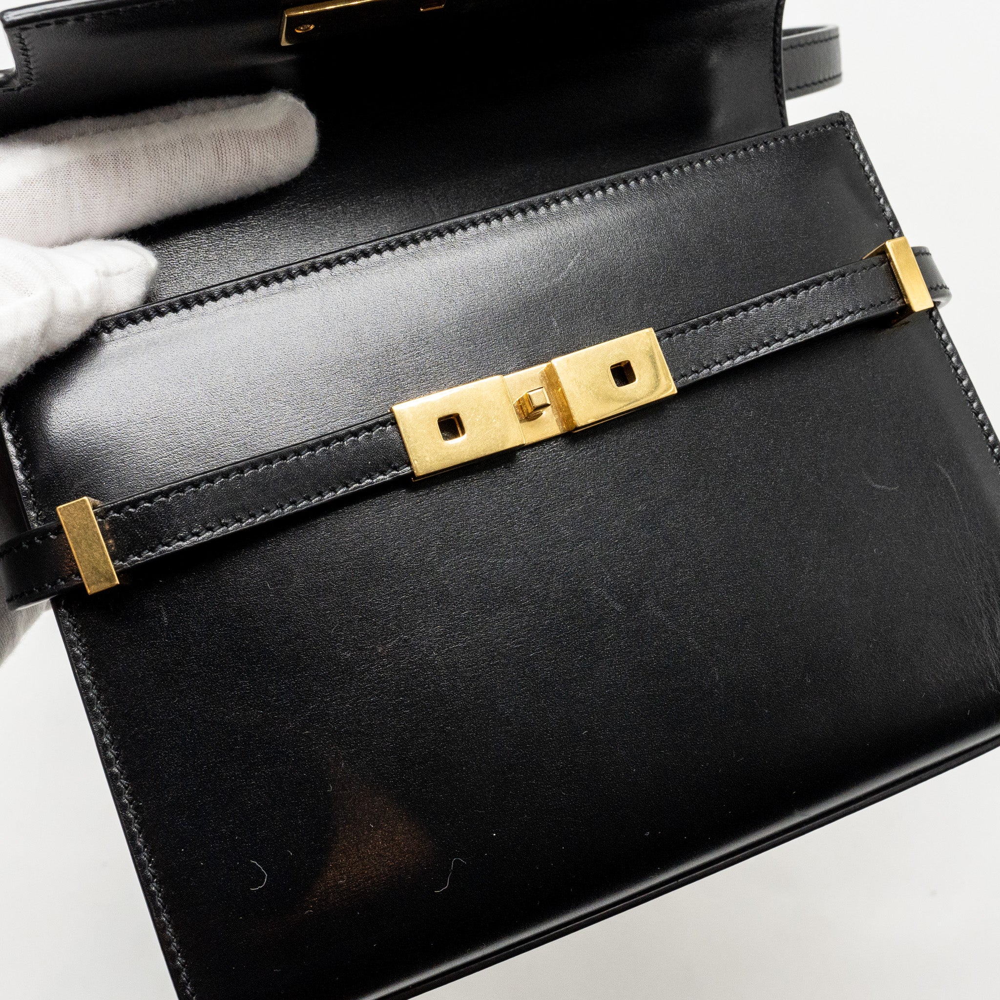 SAINT LAURENT MINI MANHATTAN SHOULDER BAG CALFSKIN BLACK GHW