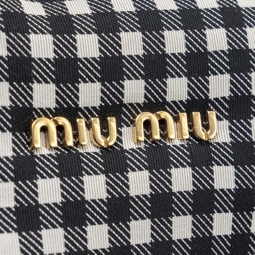 MIU MIU SPIRIT PRINTED FAILLE MINI-BAG NYLON BLACK / WHITE GHW