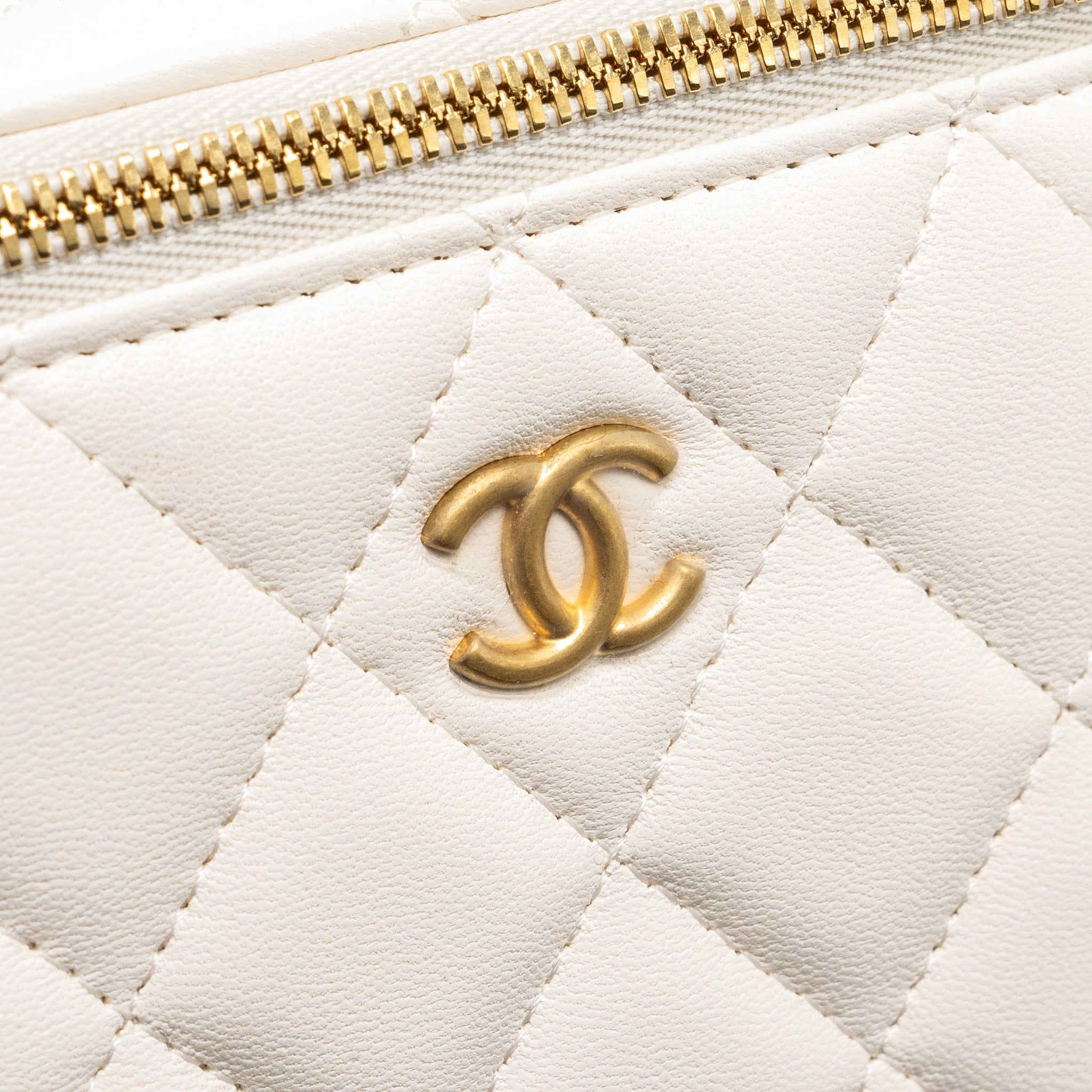CHANEL LONG VANITY WITH COCO LETTER CHAIN LAMBSKIN WHITE GHW (MICROCHIP)