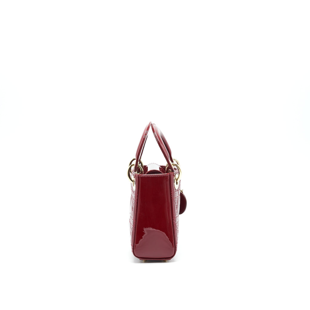 DIOR MINI LADY DIOR PATENT LEATHER RED WITH LGHW