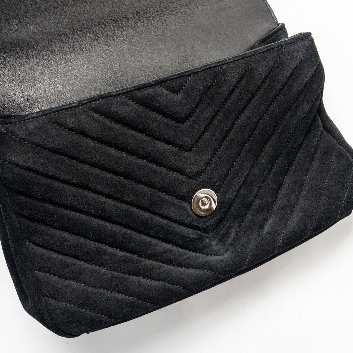 Saint Laurent/YSL Medium Chevron Fringe College Bag Suede Black Ruthenium Hardware