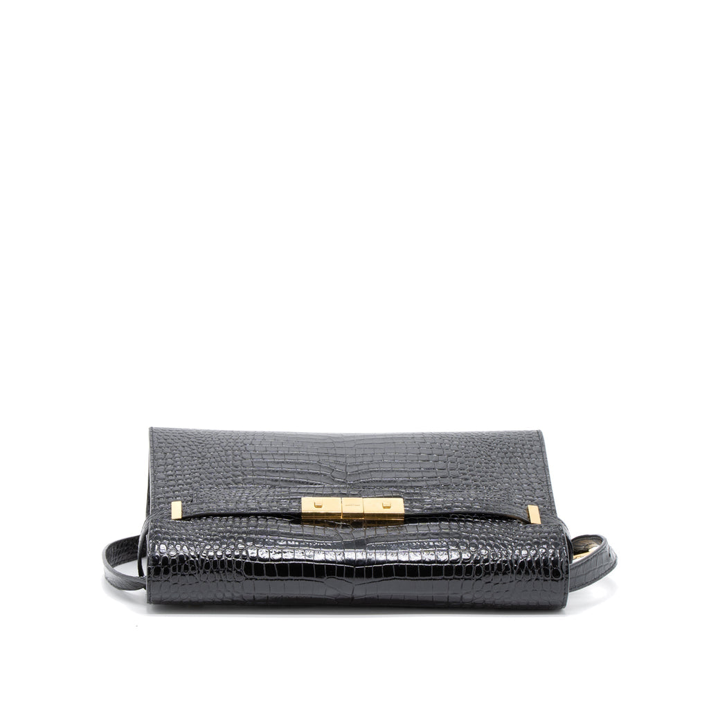 SAINT LAURENT MANHATTAN SHOULDER BAG CROCODILE-EMBOSSED BLACK GHW
