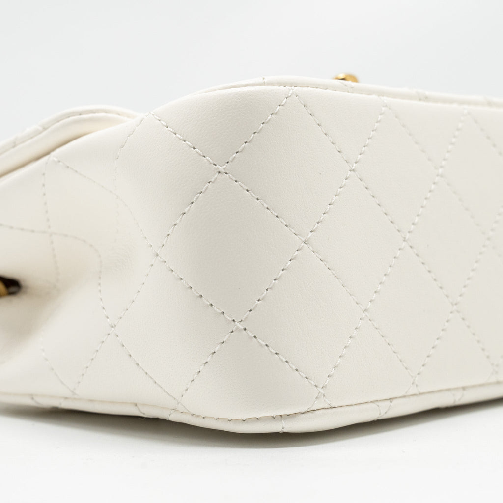 CHANEL PEARL CRUSH MINI SQUARE LAMBSKIN WHITE GHW (MICROCHIP)