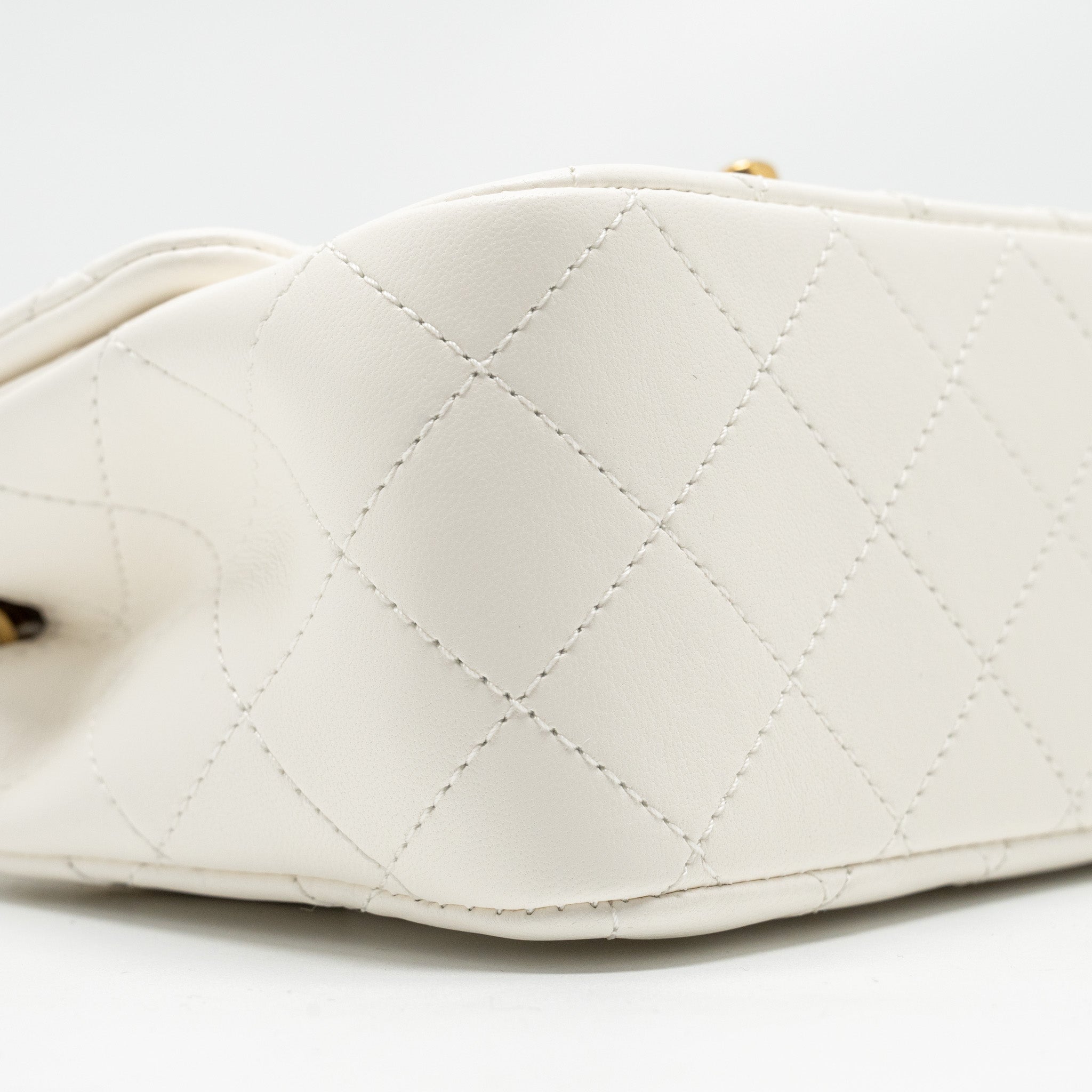 CHANEL PEARL CRUSH MINI SQUARE LAMBSKIN WHITE GHW (MICROCHIP)