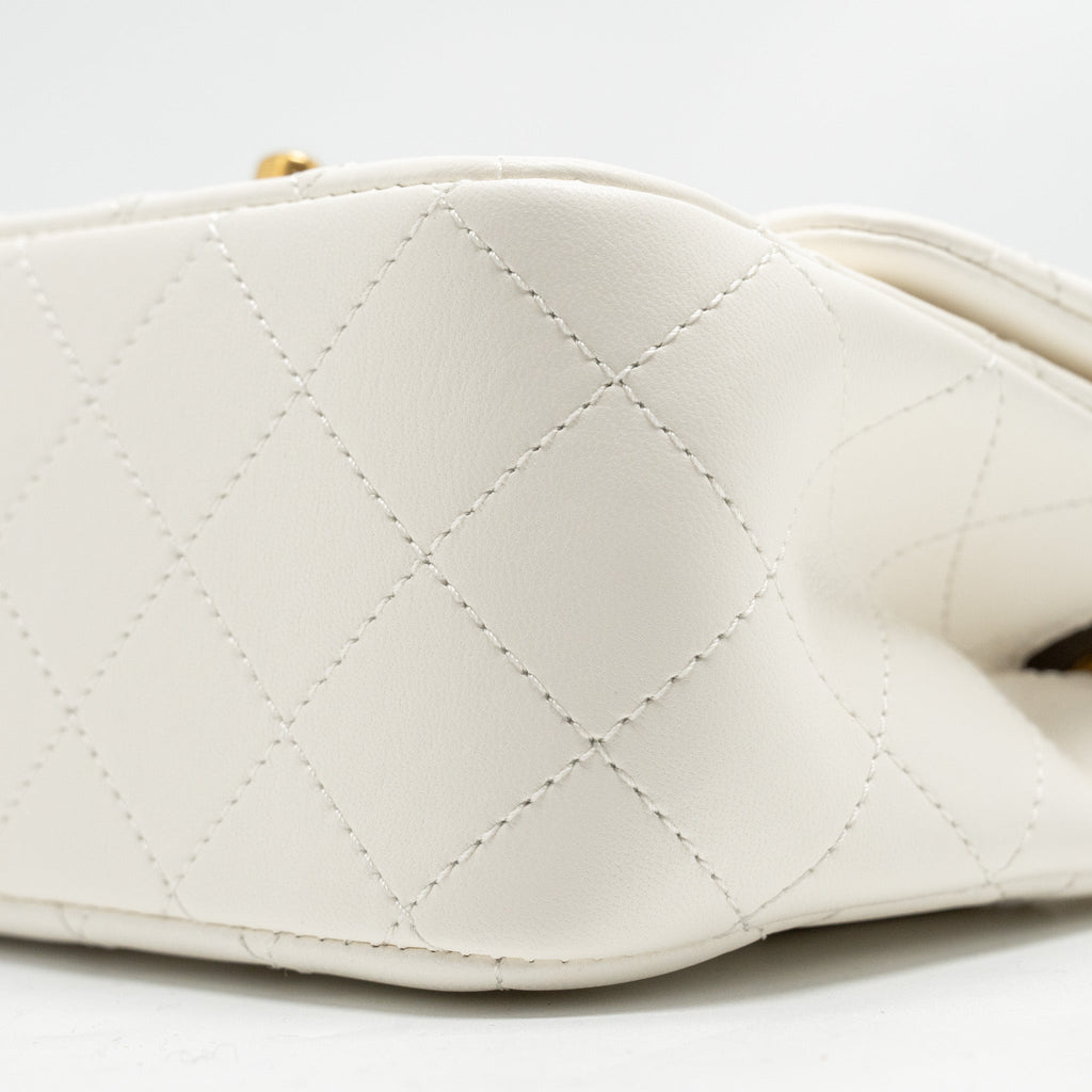CHANEL PEARL CRUSH MINI SQUARE LAMBSKIN WHITE GHW (MICROCHIP)