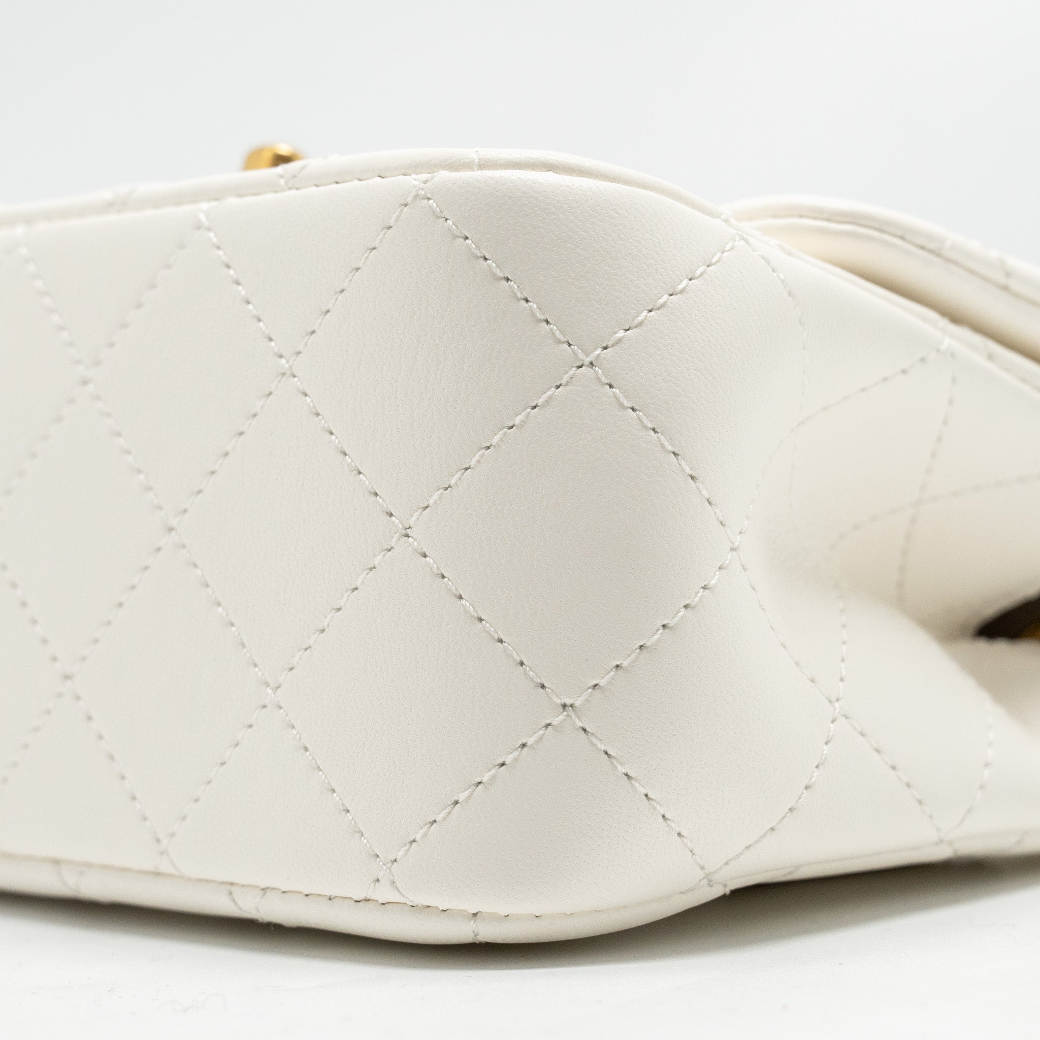 CHANEL PEARL CRUSH MINI SQUARE LAMBSKIN WHITE GHW (MICROCHIP)