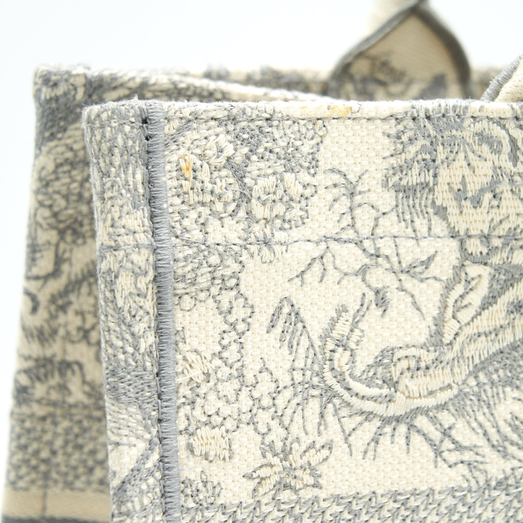 DIOR SMALL BOOK TOTE TOILE DE JOUY EMBROIDERY GREY