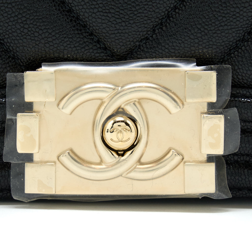 CHANEL SMALL BOY BAG CHEVRON CAVIAR BLACK LGHW