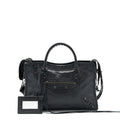 BALENCIAGA SMALL CLASSIC CITY CROSSBODY BAG BLACK WITH LOGO PRINT STRAP