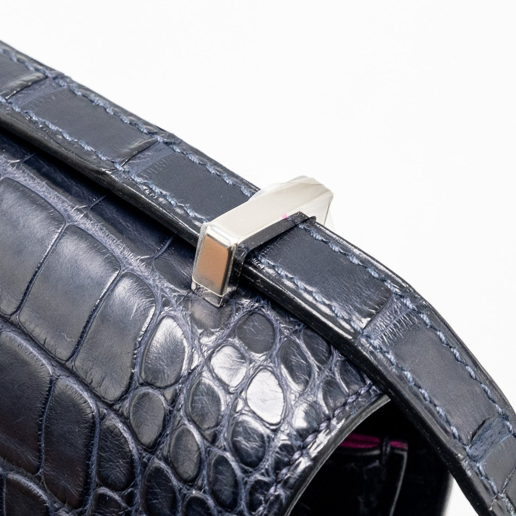 HERMES MINI CONSTANCE ALLIGATOR MISSISSIPPIENSIS MATTE MARINE / ROSE SHEHERAZADE SHW