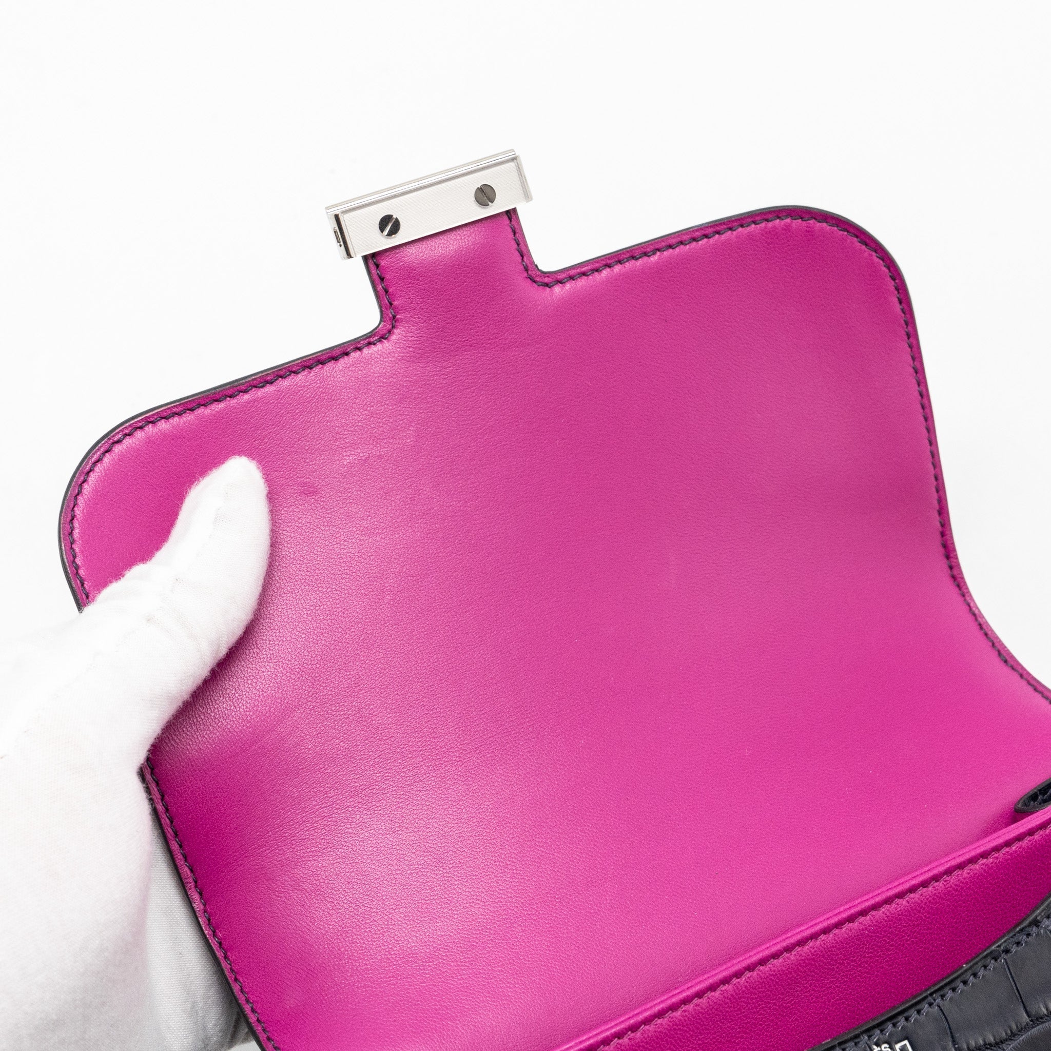 HERMES MINI CONSTANCE ALLIGATOR MISSISSIPPIENSIS MATTE MARINE / ROSE SHEHERAZADE SHW
